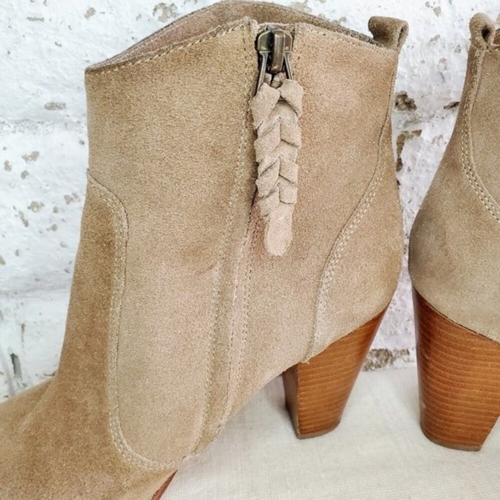 Joie Dalton WESTERN TAN Suede Boots SIDE ZIP STACKED Heel WOMEN COWGIRL SZ 40/10 - Picture 11 of 12